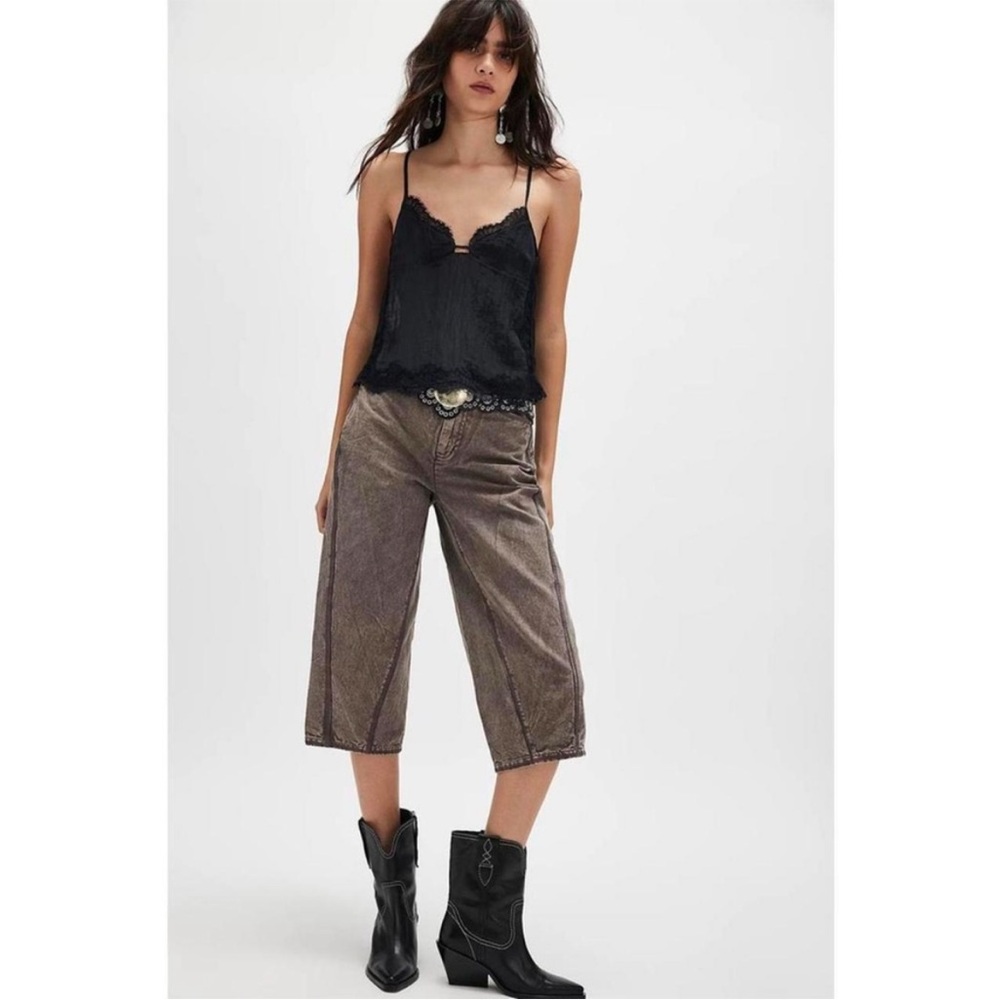 Free People Barrel Leg Crop Trendy Brown
